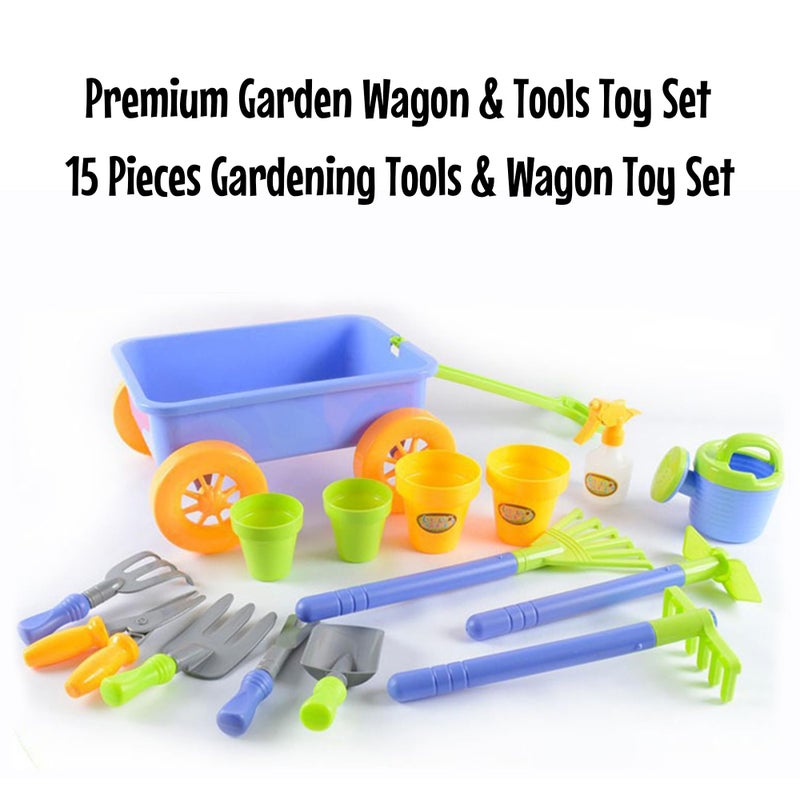 Dimple DCN12752 Garden Wagon & Tools Toy Set Premium 15Piece Gardening Tools & Wagon Toy Set Sturdy & Durable-Top Yd, Beach, Sand, Garden Toy-Great for Kids & Toddlers, Multicolor - Image 2